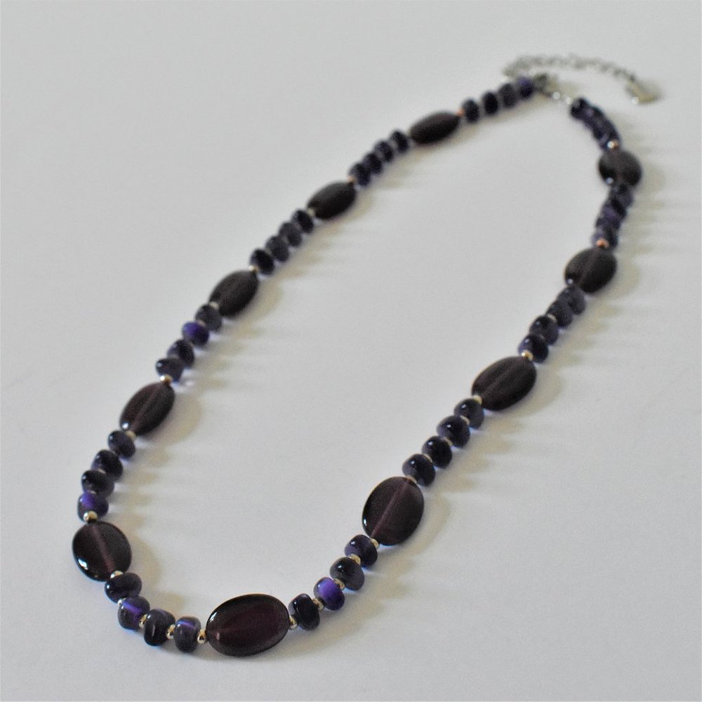 Chaps Silver Tone and Purple Glass Bead Necklace